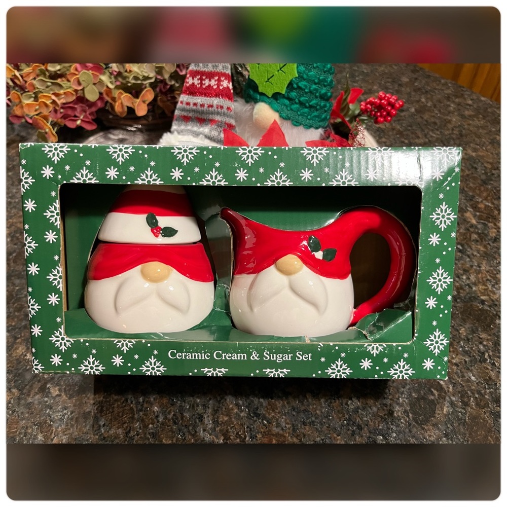 Magenta Home-Ceramic Gnome Cream & Sugar Set-NIB-Cute!!!